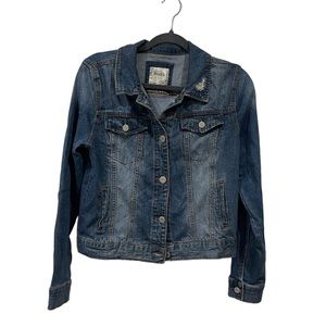Mudd Jean Jacket Large Wash Denim Y2K Long Sleeves Slightly Distressed Blue